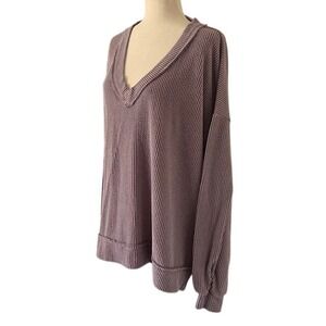 Altar'd State Layne Ribbed Top L Mauve Purple V-Neck Boho Coastal Cowgirl EUC